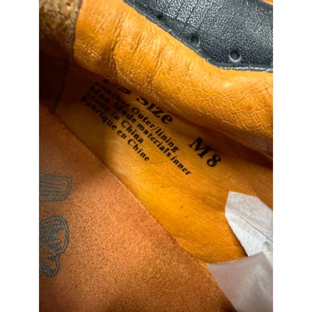 John Fluevog Mens 8 Future Angel Black‎ Leather Orange Stitch Square Toe Shoes